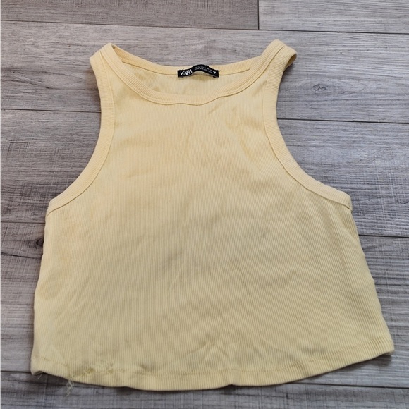 Zara Women's Butter Yellow Ribbed Halter Tank Top Lagonlook Minimalist Summer - Picture 4 of 5